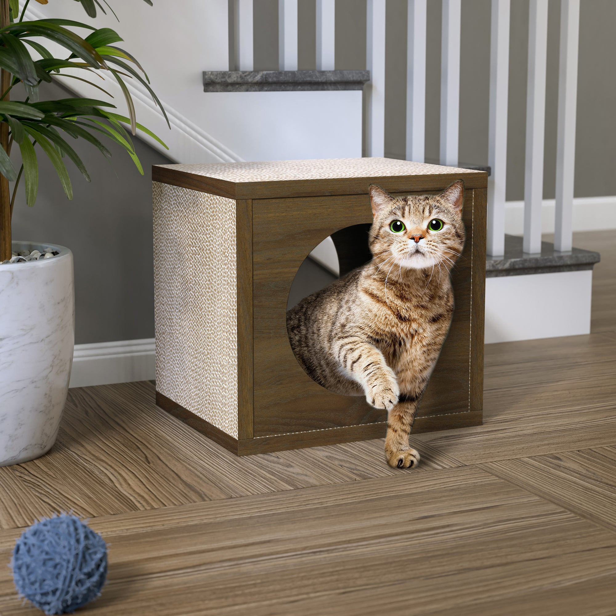 Katsquare Cube Scratching Post, Royal Walnut (New Color)